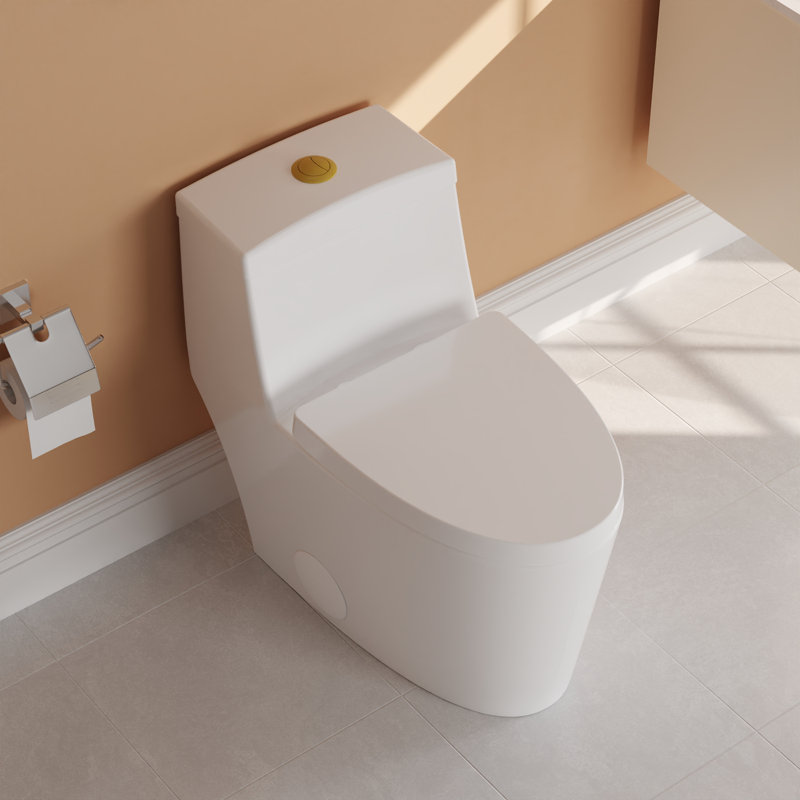 Toilette allongée monobloc DeerValley Prism, Blanc / Doré, 12"