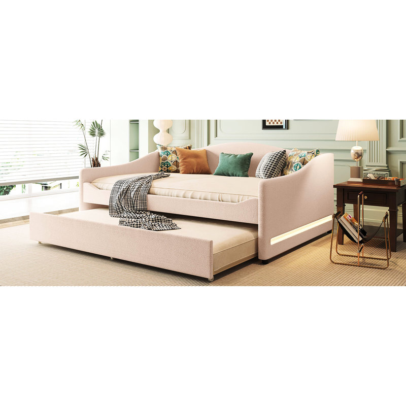 Lit de jour beige avec couchette et polaire statique, Beige, Lit double
