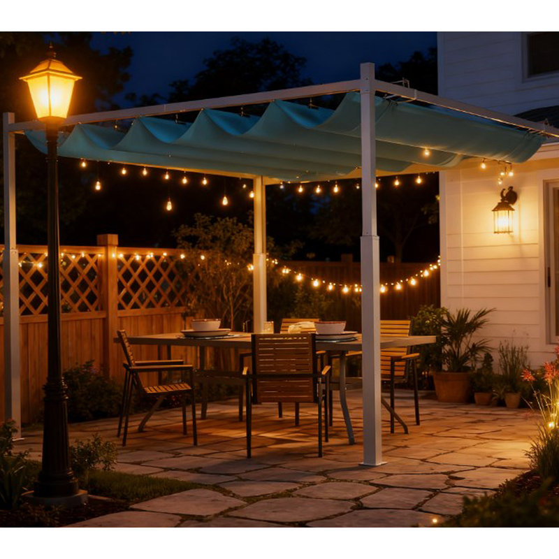 Pergola d'extérieur, auvent rétractable avec fixation magnétique, Blue