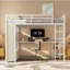Structure de lit mezzanine grand format avec garde-robe intégrée, lit mezzanine en métal avec bureau et tablettes de rangement, grain de bois blanc-1622010929