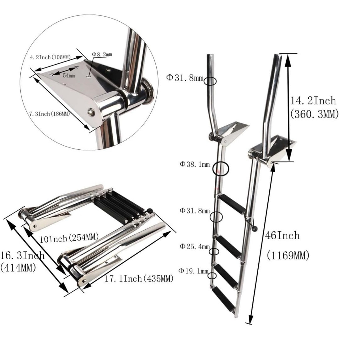 Shell Ladders DESIGN SHOP BY SHELL Stainless Steel In-Board 4 Steps Telescoping ...