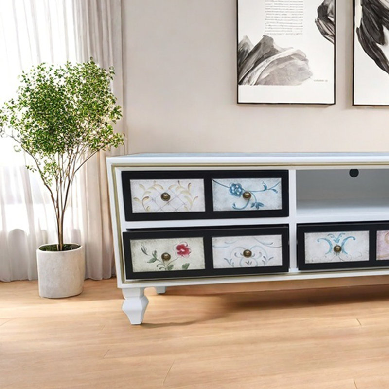Meuble télé écologique peint à la main, Blanc, 70.87"