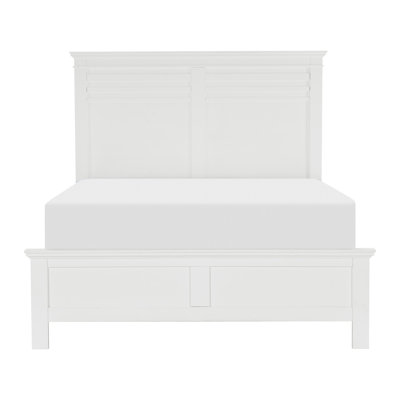 Transitional White Queen Bed - Wood Panel With And Headboard For Bedroom Wooden Rails &