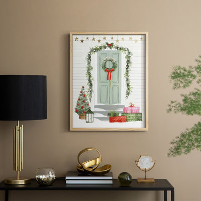 Festive Front Door I Framed Print - Solid Wood