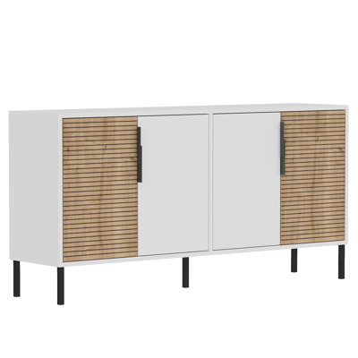 Modern Console Table with Wall-Mount Capability, White & Sapphire Oak, 59.1 x 29.5 x 14.2 inches | 100% Melamine Coated Particle Board, 0.7 inches Thick | Metal Legs, Multiple Shelves, Scandinavian Design, Stylish & Functional