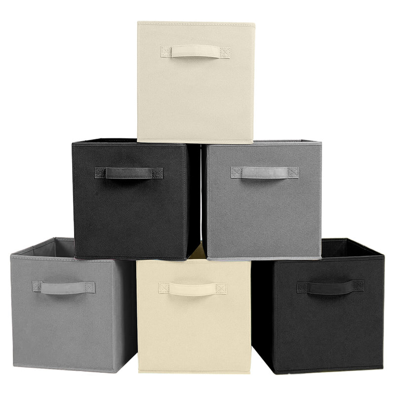 Cube de rangement en tissu pliable, Beige / Gris / Noir
