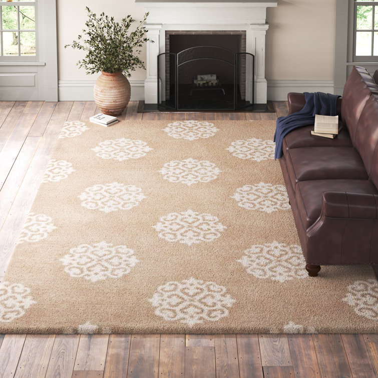 Damask Handmade Tufted Beige/Ivory Area Rug