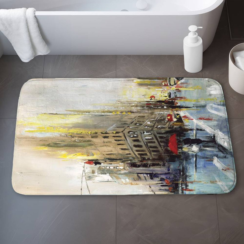 Abstract rainy street Bath Mat with Non-Slip Backing - Quick Dry Memory Foam Bathroom Rug - Absorbent - Modern Plush Spa-Style - Machine Washable