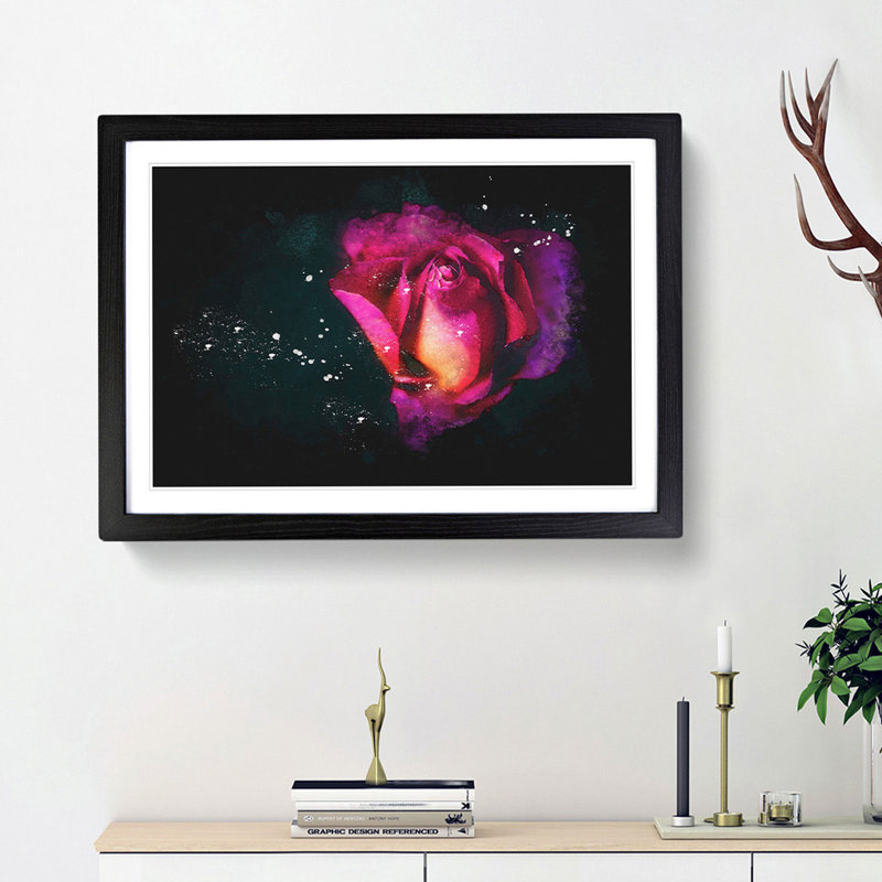 Rose In Pink And Purple - Picture Frame Graphic Art, Black Framed, 45cm H x 63cm W x 2cm D