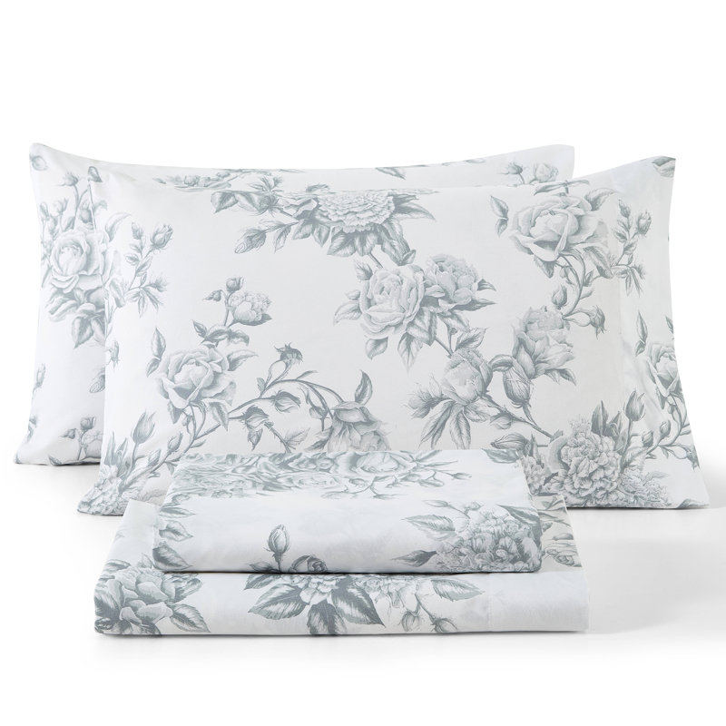 Queen Blue Floral Microfiber Bed Sheet Set