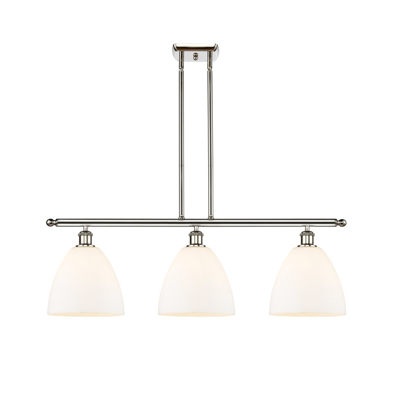 Luminaire suspendu linéaire à 3 lumières pour îlot de cuisine Angelka, Blanc mat, H 45,75 po x l 36 po x P 9 po, Nickel poli