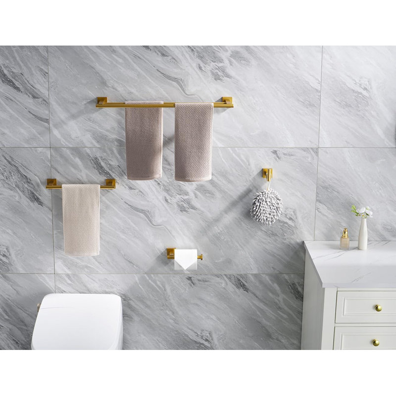 Ensemble de quincaillerie de salle de bain en acier inoxydable 4 pièces - Porte-serviettes, porte-papier, crochet à peignoir