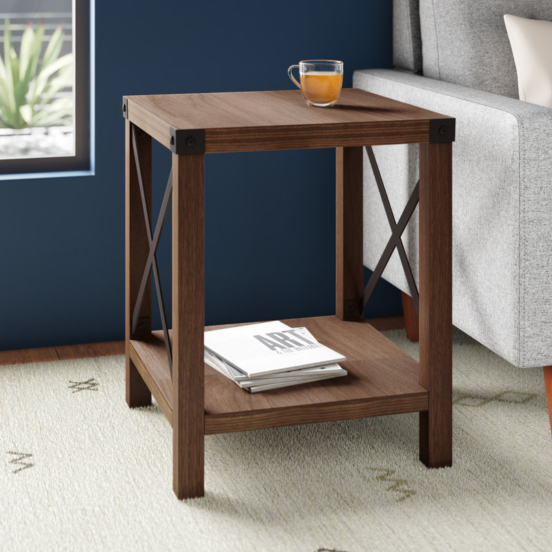 Larenda End Table with Open Storage Shelf, Dark Walnut