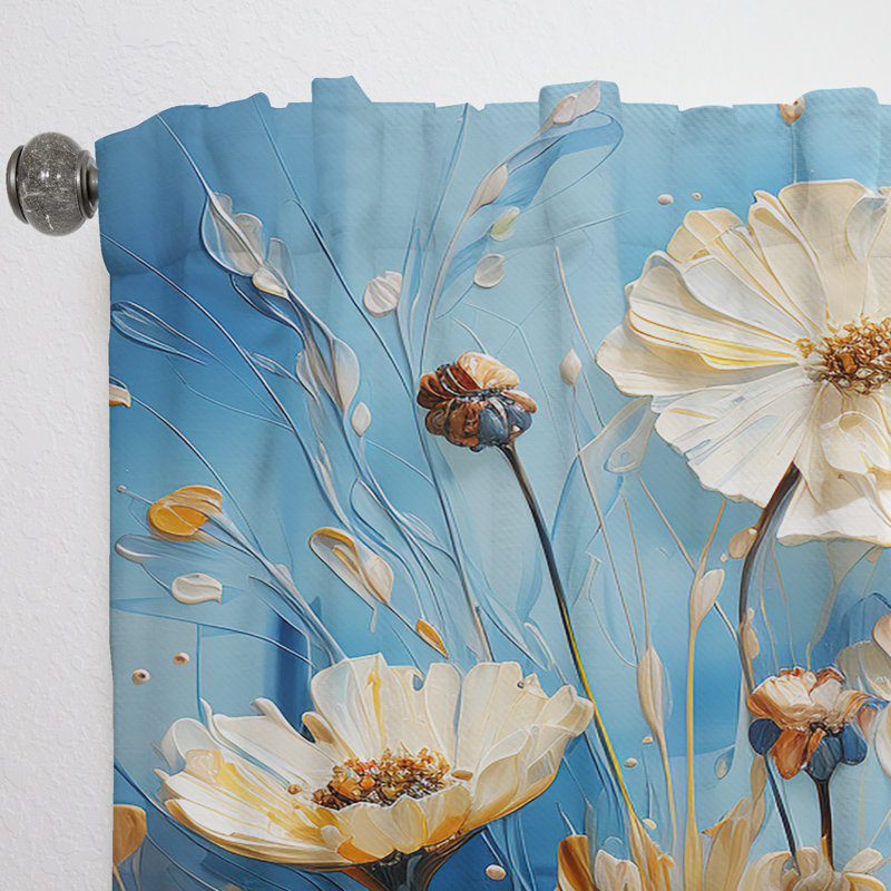 Dante - White Calm Cornflowers Meadows I - Cornflowers Curtain - Velvet Room Darkening - 1 panel, 52" W x 84" L