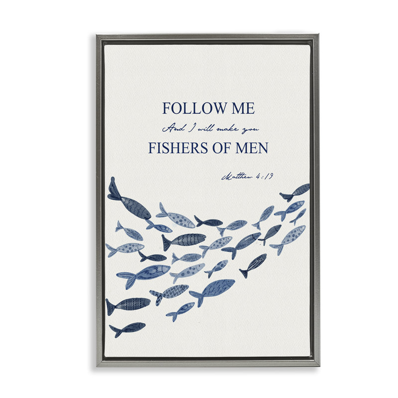 Cadre flottant Follow Me Fishers Of Men, design par Yen, Cadre flottant gris lustré, H 25 po x l 17 po