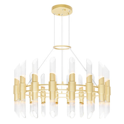 Lustre en forme de roue de chariot à 36 lumières avec accents de cristal Lit