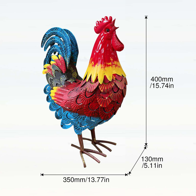 Statue de jardin coq en fer forgé, sculpture en métal pour un décor extérieur durable et rustique, idéale pour les pelouses, les fermes et les arrière-cours.