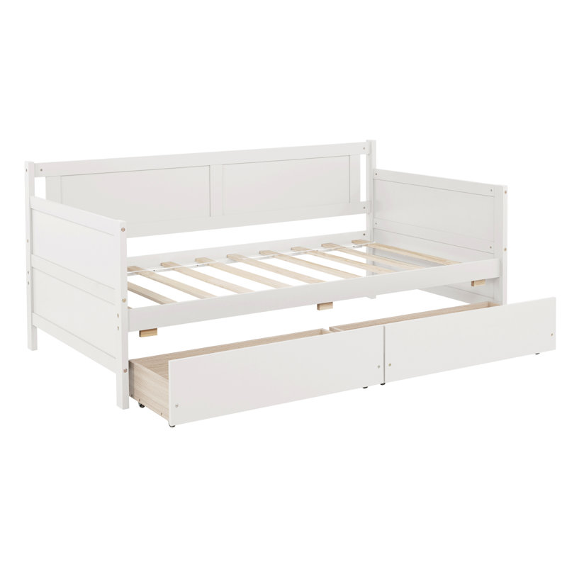 Twin Size Pine Wood Daybed With Two Storage Drawers, White