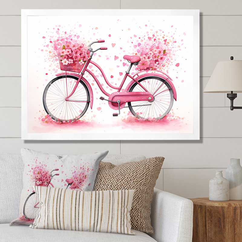 Bonbon, croisière rose, bicyclette sur toile, Cadre photo blanc, H 30 po x l 40 po x P 1,5 po