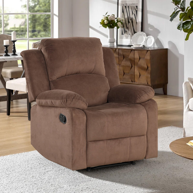 Fauteuil inclinable manuel rembourré en microfibre Nikodemos, Brun argile