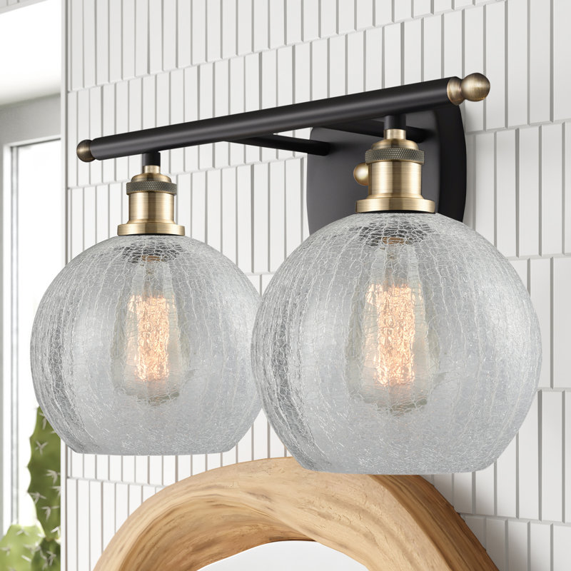 Baptista 2 - Light Dimmable Vanity Light, 6 Watt Vinage LED Bulb, Clear Crackle, Brushed Satin Nickel