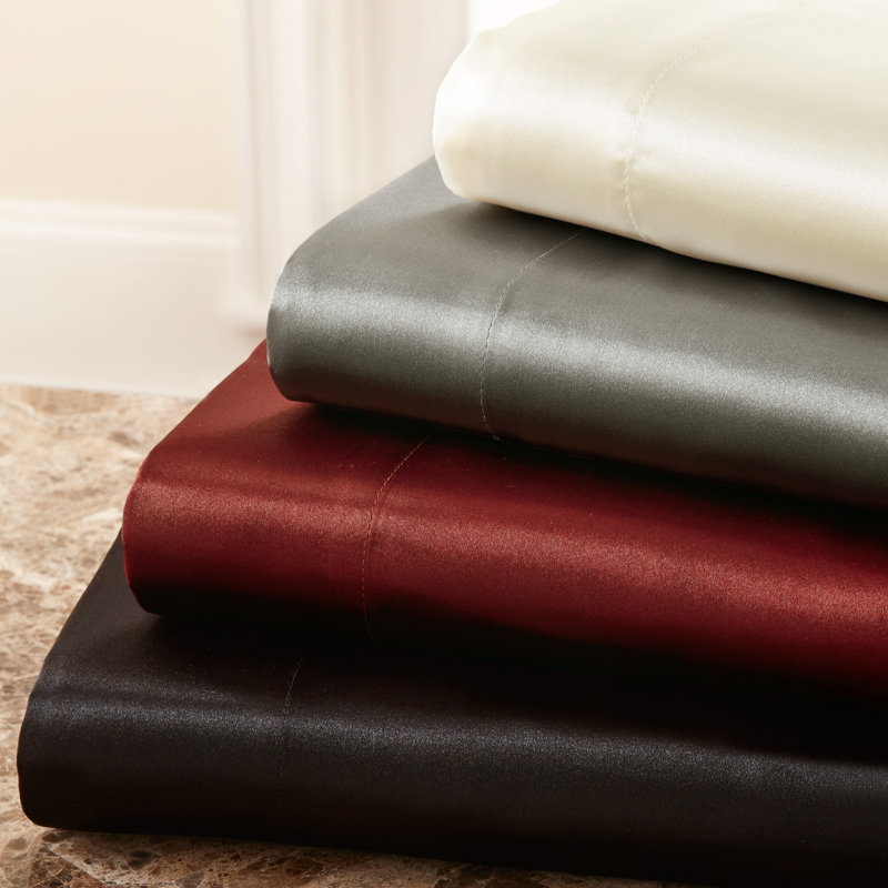 Ensemble de draps en satin Burlison, Noir, Roi
