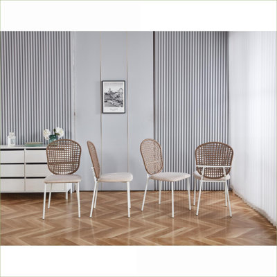 Ensemble de 4 chaises de salle à manger Sennit beiges, chaises polyvalentes pour salon de salle à manger, chaises d'appoint pour adultes