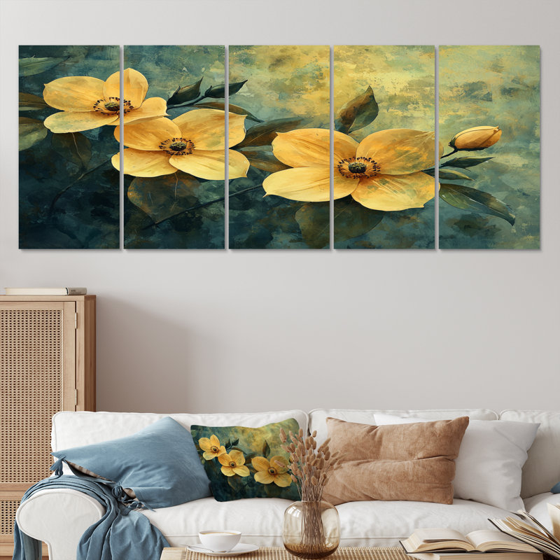 Été arbre cornouiller Gentle Embrace II - art mural cornouiller - ensemble d'art mural traditionnel, 5, H 32 po x l 80 po