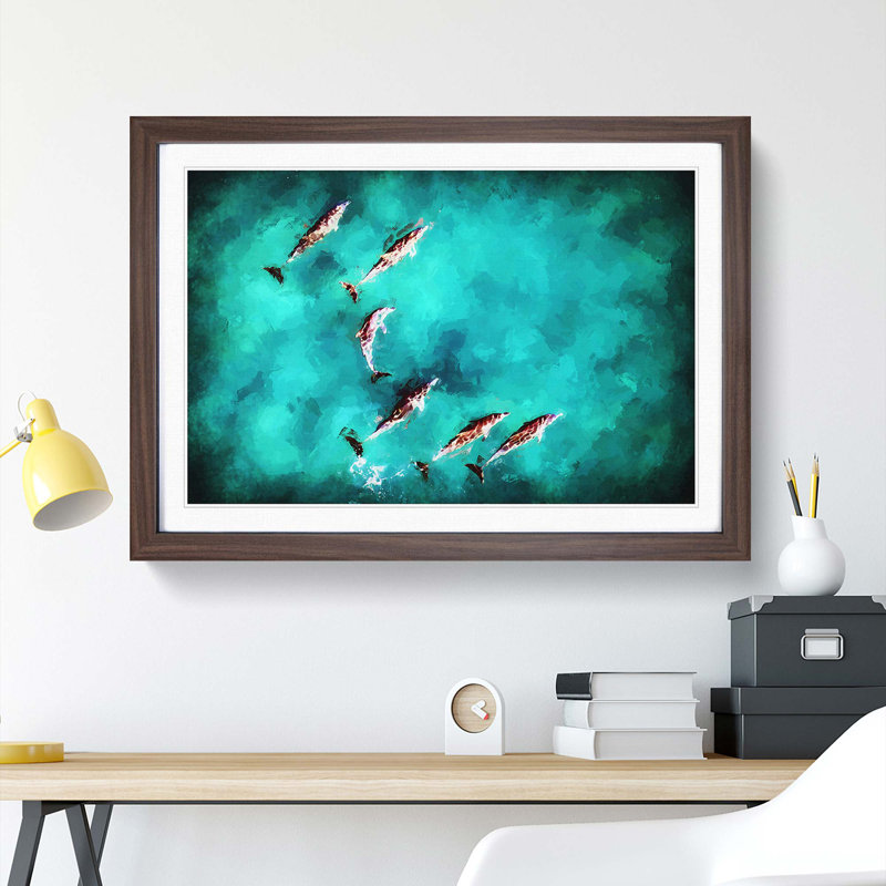 Sunlight upon the Dolphins in Abstract - Picture Frame Painting Print, Walnut Framed, 62cm H x 87cm W x 2cm D