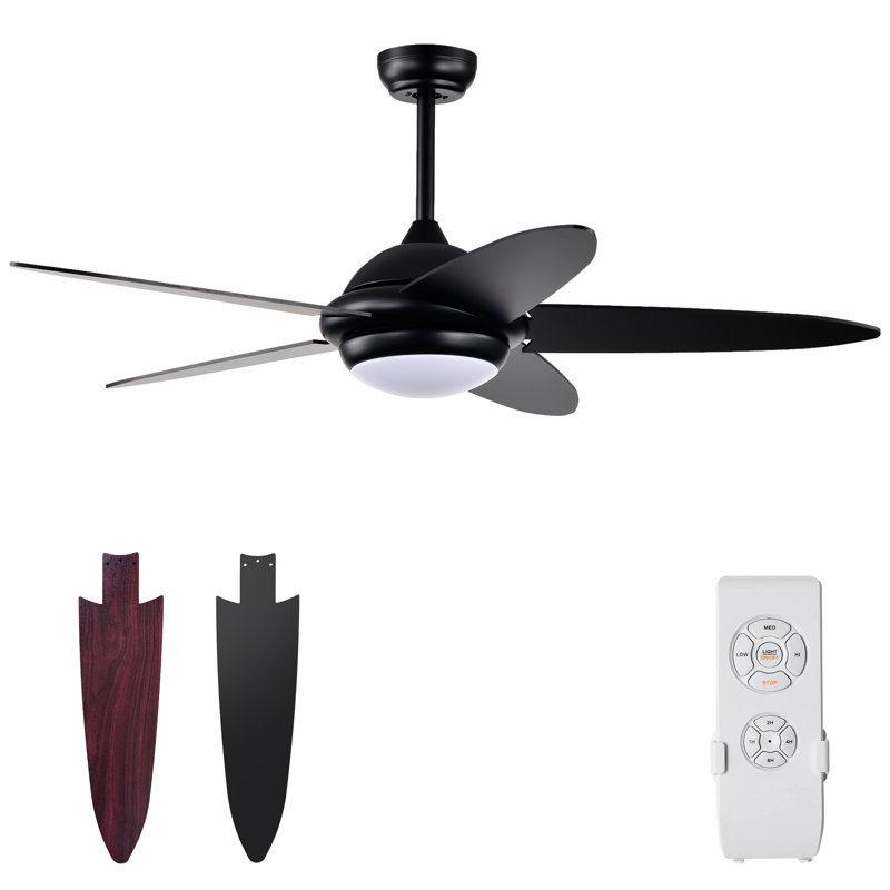 Ivy Bronx 52" Ceiling Fan With Light And Remote Control Indoor Modern Ceiling Fan With Quiet Reversible Etl Motor, Black