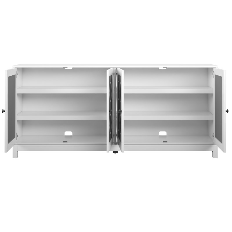 Buffet 71 pouces avec portes en miroir, blanc
