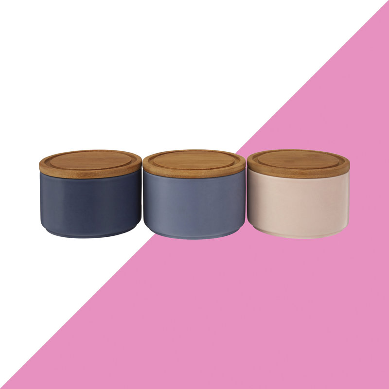 Stoneware Jar - Set of 3, Blue/Pink