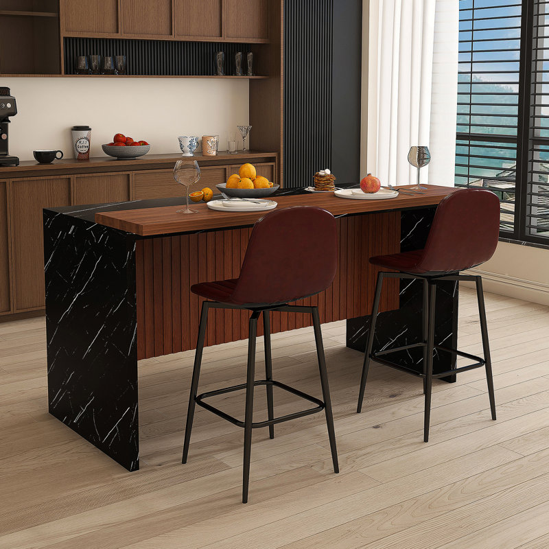 Table moderne avec 2 tabourets de bar, ensemble de table de salle à manger avec éclairage DEL pour la salle à manger