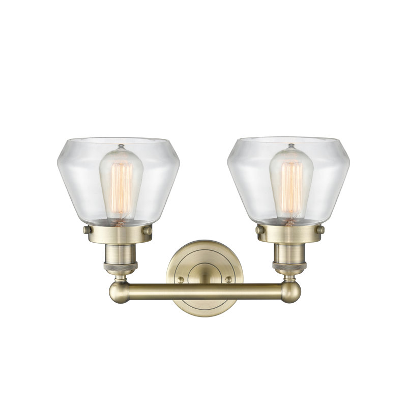 Éclairage pour salle de bain à 2 lumières à intensité variable Rivka, Transparent, Laiton antique