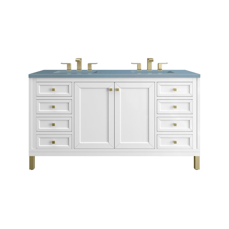 Chicago 60'' W Double Vanity, 8" Widespread, Eternal Jasmine Pearl, Glossy White