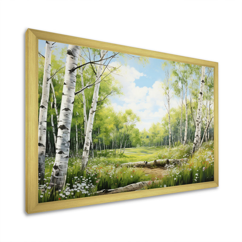 «Birch Woods Spring Awakening IV», reproduction sur toile, Encadrement doré, H 24 po x l 32 po x P 1 po