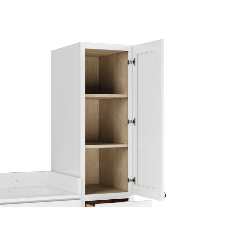 Disar 39'' Single Bathroom Vanity With Right Linen Tall Cabinet Dovetail Solid Wood Drawer Carrara Quartz Top, White