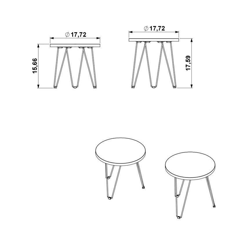 17.7 Inches Round 1 Coffee Table or 1 End Table for Living Room Made of White Marble and Metal