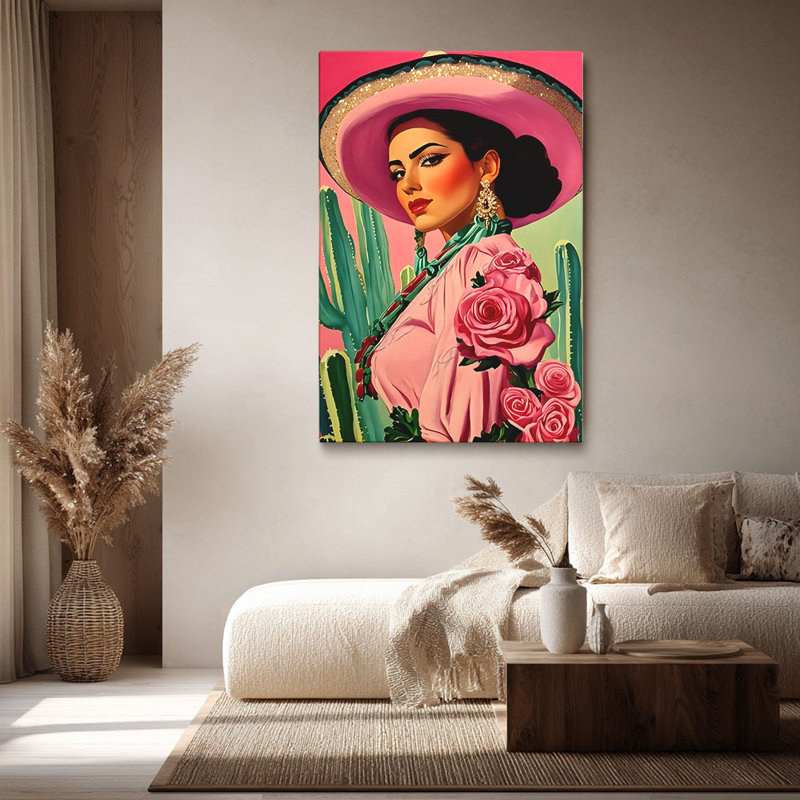 «Eclectic Studio», art mural sur toile tendu «Pink Sombrero mexicain», 30 x 20 pouces (75 x 50 x 2 cm)