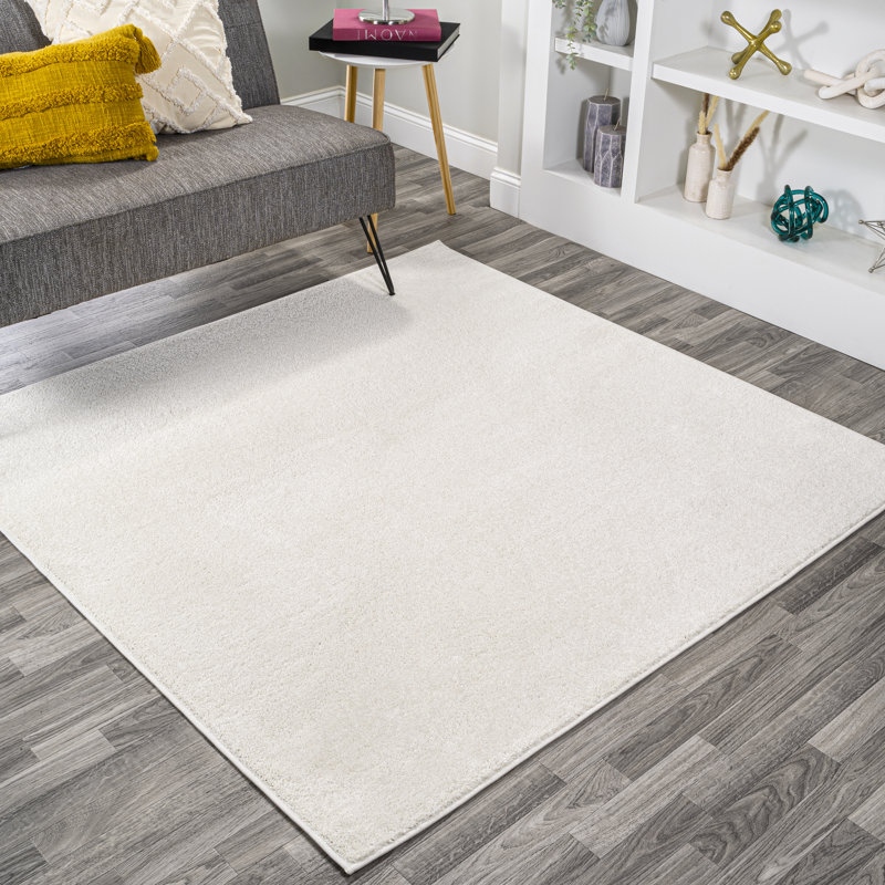 Arcie Solid Low-Pile Ivory Rug, Square 5'3"