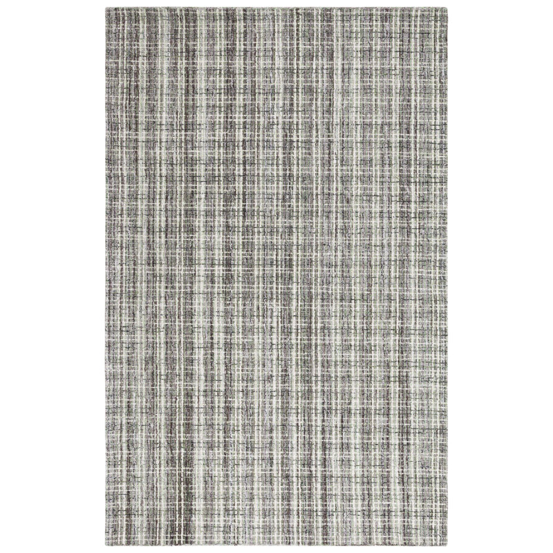 Tapis brun / gris / blanc en laine et coton touffeté à la main Bromaard, Rectangle 6 pi x 9 pi