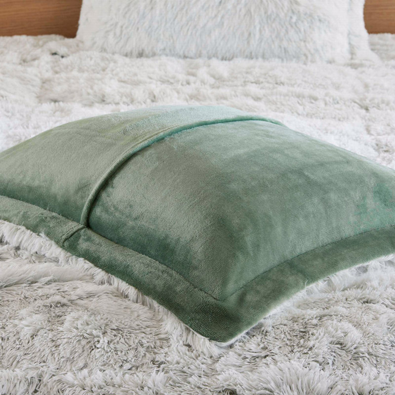 Shaggy Faux Fur Comforter Mini Set, Green/White, Twin XL/Twin Comforter + 1 Pillow Sham