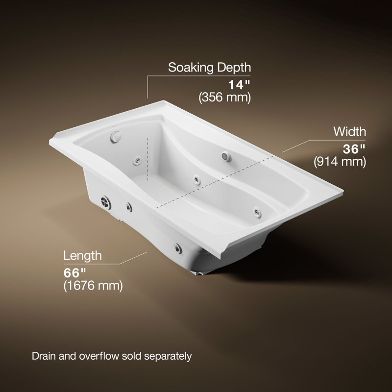 Mariposa 66" x 35.875" Ancove Whirlpool Bathtub, White, Left