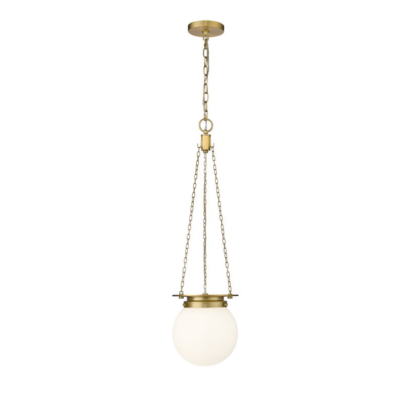 Luminaire suspendu unique à 1 lumière Zella, Laiton héritage, Blanc, H 82,75 po x l 9 po x P 9 po