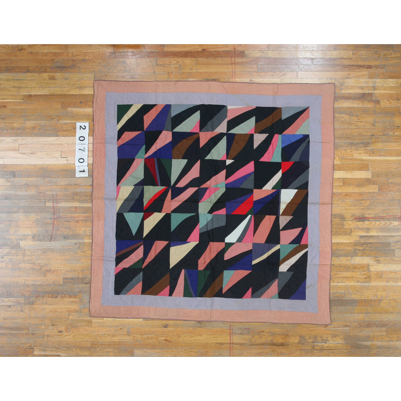 Wool Multicolor Antique Quilt Knotted 1920s America Rug