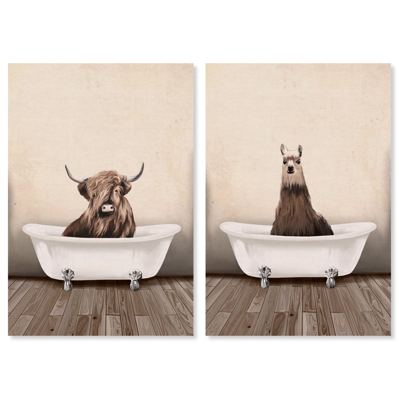 Rustic Bathroom " Rustic Bathroom Set " by Oliver Gal 2 - Pieces, Wrapped Canvas, 45" H x 60" W