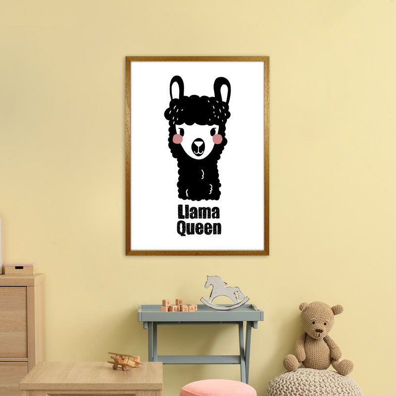 Llama by Miniofmine - Print, 88cm H x 64cm W x 3cm D, Brown Framed