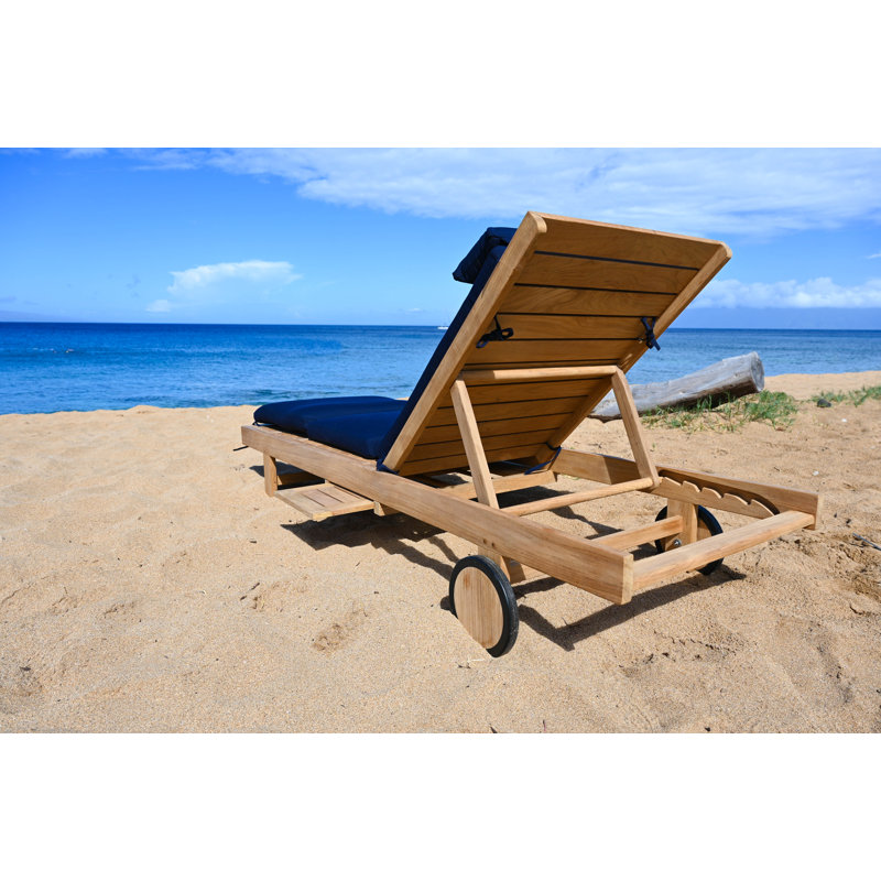 Quincy Outdoor Teak Chaise Lounge, Spectrum Indigo Sunbrella® Plainweave