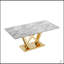 Élégante table de salle à manger rectangulaire en faux marbre 70 po avec base en acier inoxydable à finition miroir, parfaite pour les salles à manger modernes et spacieuses-304857863-304857862