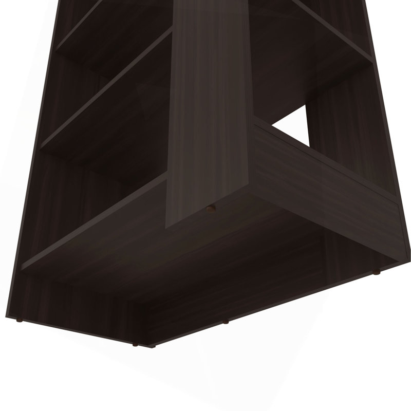 Bibliothèque ouverte à 5 tablettes, design contemporain pour présentation et rangement, noyer teint